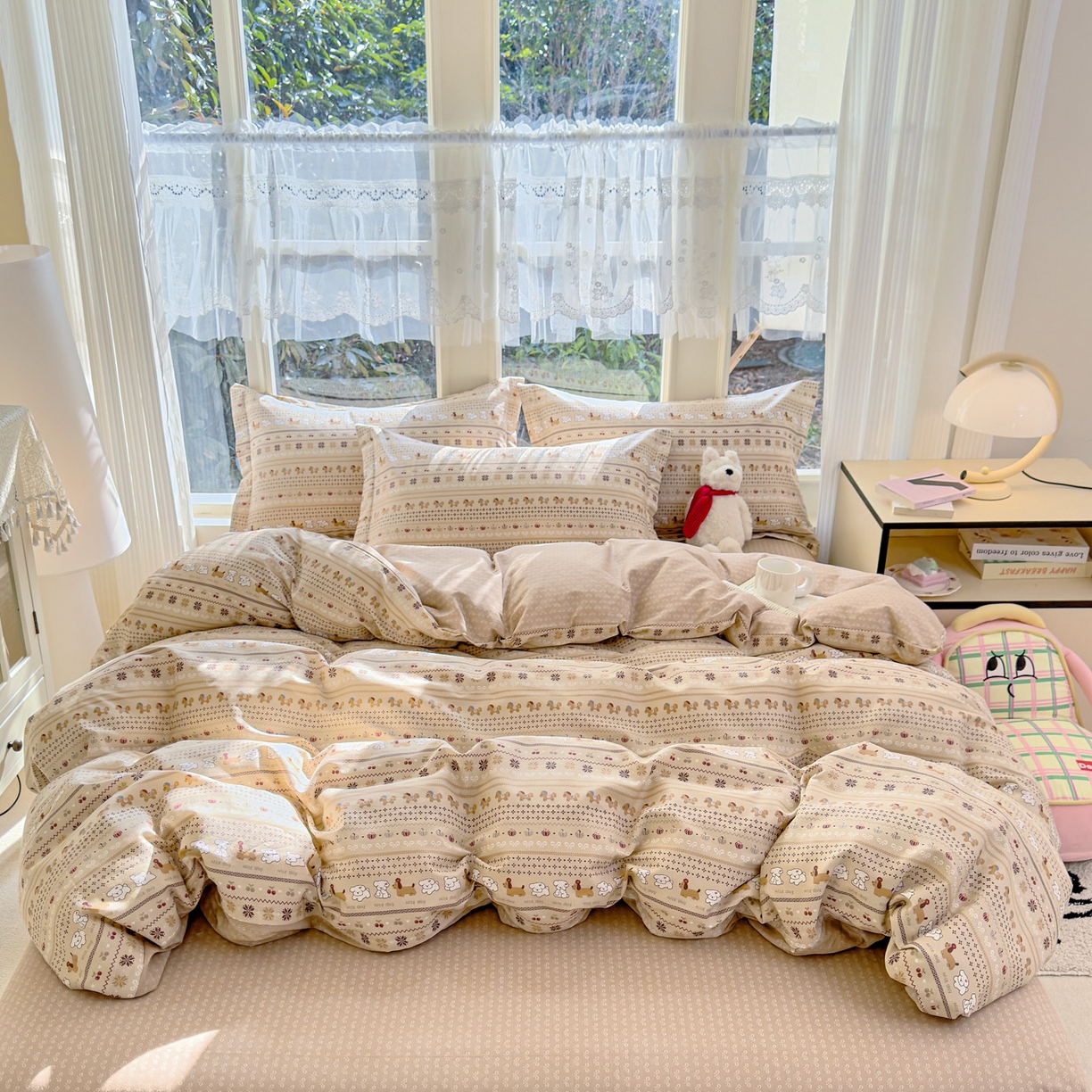 91家纺网 家纺一手货源 找家纺 洺兰家居 2026新款全棉纯棉13070小清新印花四件套 汪星人