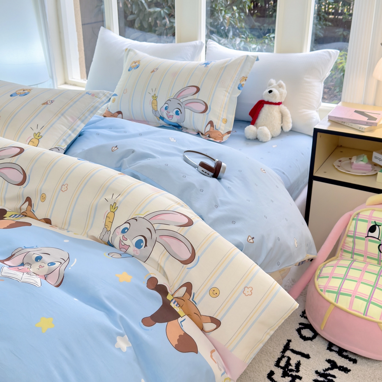 91家纺网 家纺一手货源 找家纺 洺兰家居 2026新款全棉纯棉13070小清新印花四件套 森林派对