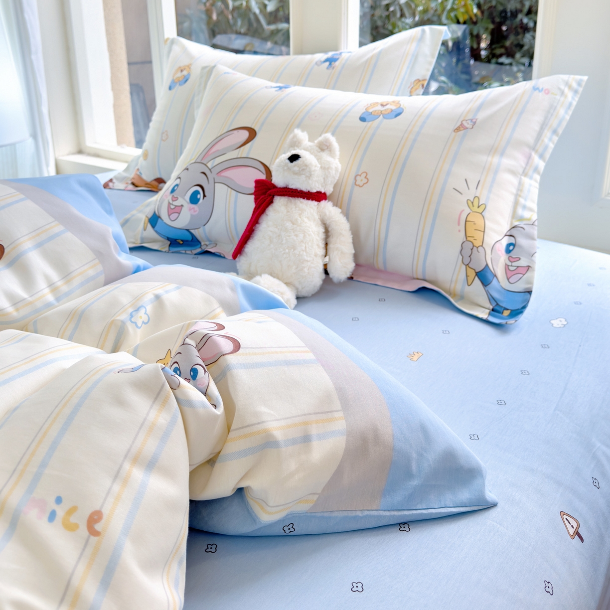 91家纺网 家纺一手货源 找家纺 洺兰家居 2026新款全棉纯棉13070小清新印花四件套 森林派对