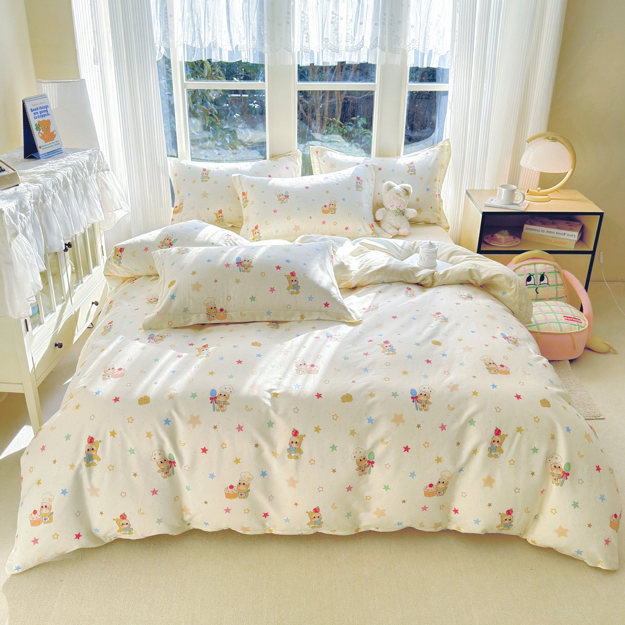 91家纺网 家纺一手货源 找家纺 洺兰家居 2026新款全棉纯棉13070小清新印花四件套 小星星