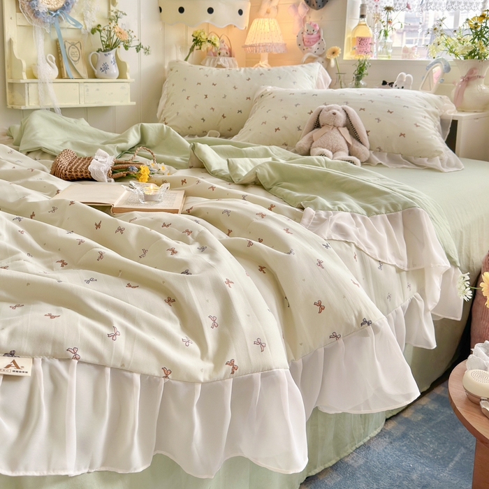 91家纺网 家纺一手货源 找家纺 港岛妹妹 2026新款雪纺花边夏被夏凉被空调被 奶茶蝴蝶结