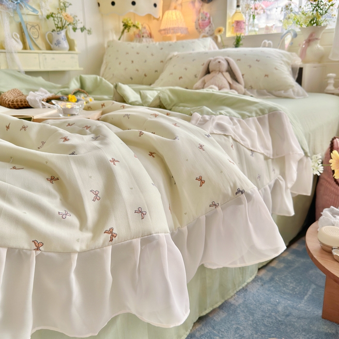 91家纺网 家纺一手货源 找家纺 港岛妹妹 2026新款雪纺花边夏被夏凉被空调被 奶茶蝴蝶结