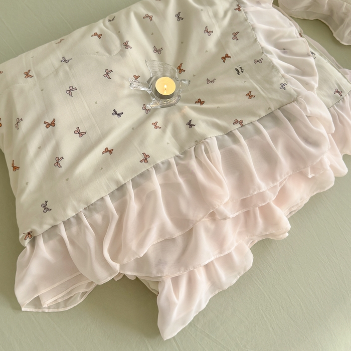 91家纺网 家纺一手货源 找家纺 港岛妹妹 2026新款雪纺花边夏被夏凉被空调被 奶茶蝴蝶结