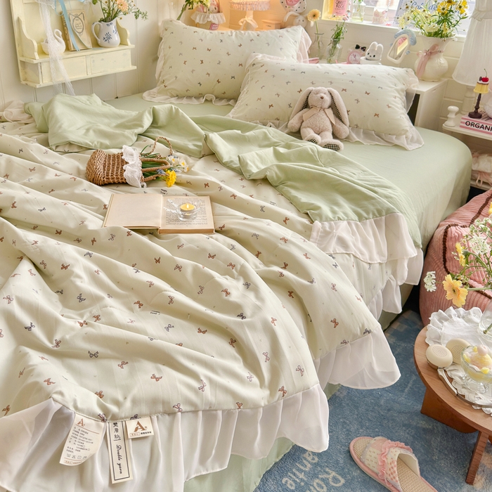 91家纺网 家纺一手货源 找家纺 港岛妹妹 2026新款雪纺花边夏被夏凉被空调被 奶茶蝴蝶结