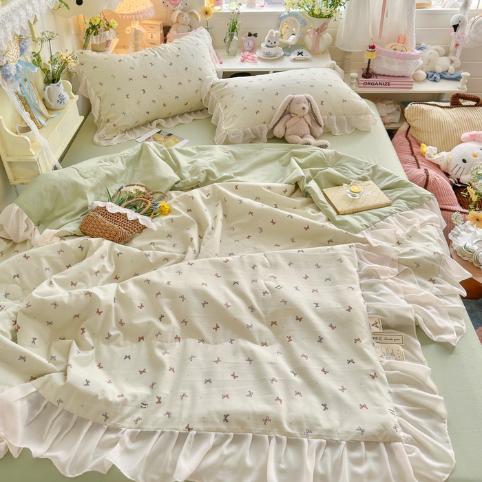 91家纺网 家纺一手货源 找家纺 港岛妹妹 2026新款雪纺花边夏被夏凉被空调被 奶茶蝴蝶结