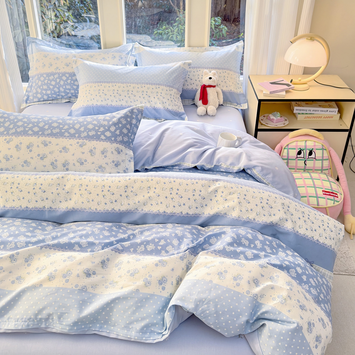 91家纺网 家纺一手货源 找家纺 洺兰家居 2026新款全棉纯棉13070小清新印花四件套 蓝调记忆