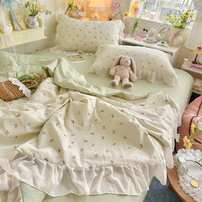 91家纺网 家纺一手货源 找家纺 港岛妹妹 2026新款雪纺花边夏被夏凉被空调被 奶茶蝴蝶结