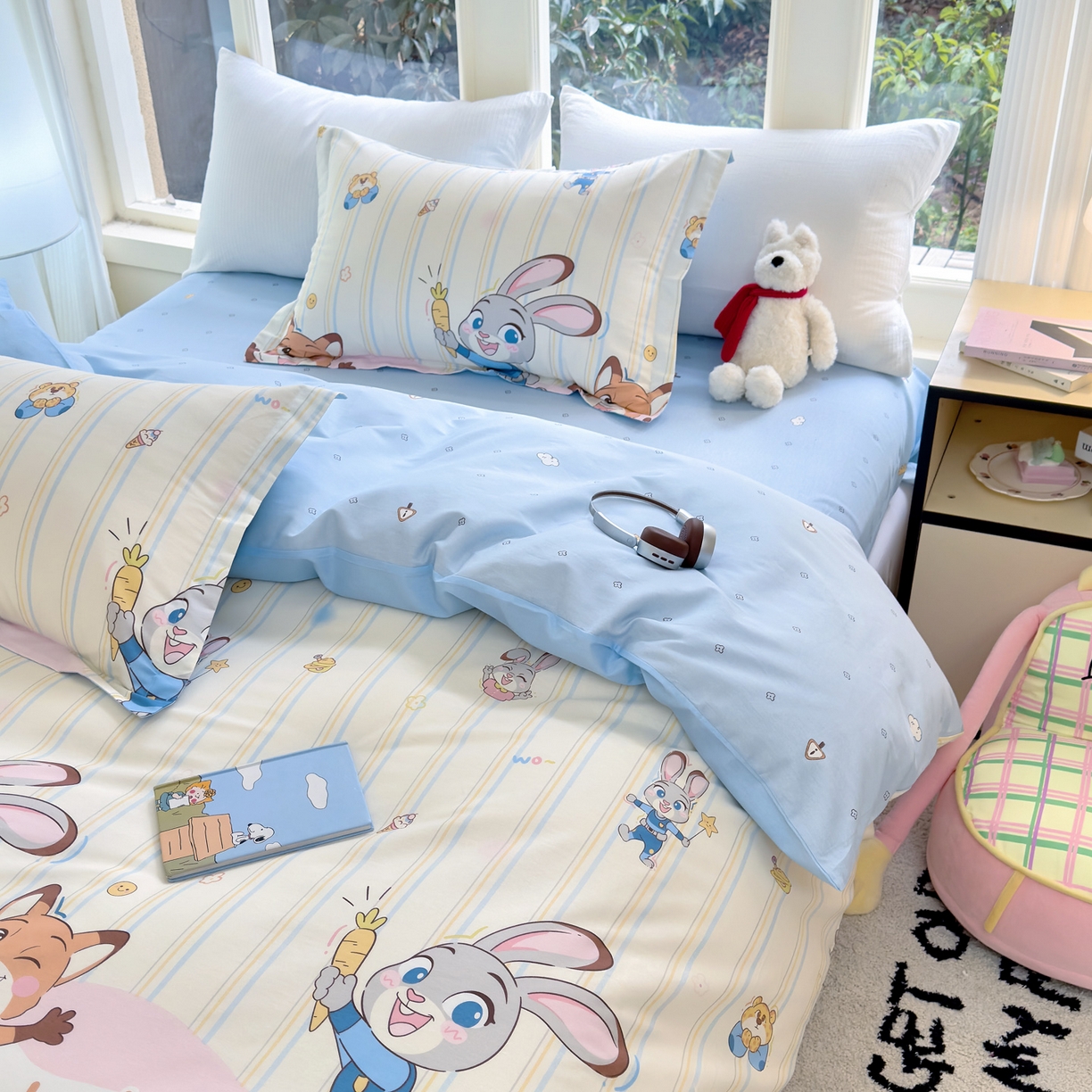 91家纺网 家纺一手货源 找家纺 洺兰家居 2026新款全棉纯棉13070小清新印花四件套 森林派对