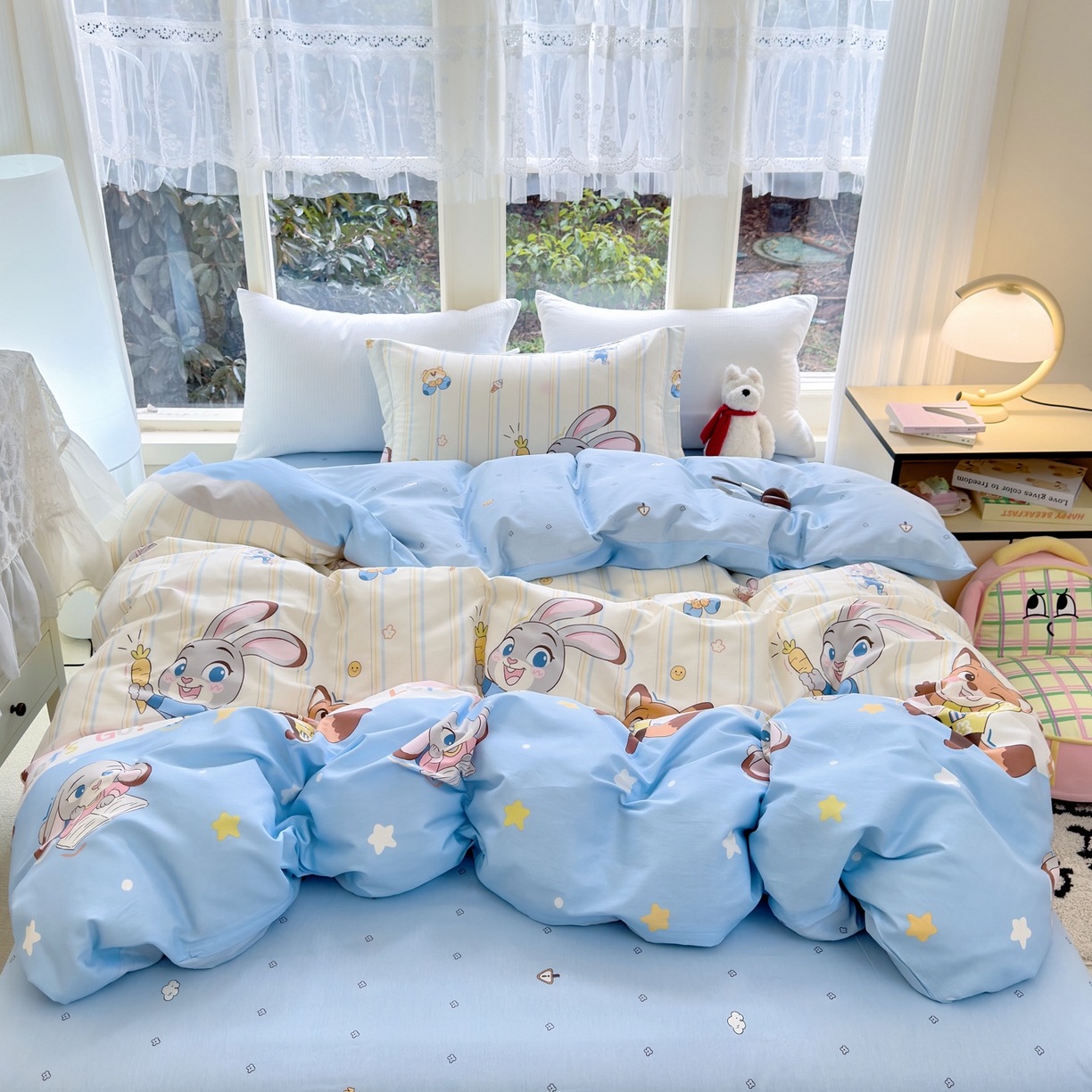 91家纺网 家纺一手货源 找家纺 洺兰家居 2026新款全棉纯棉13070小清新印花四件套 森林派对