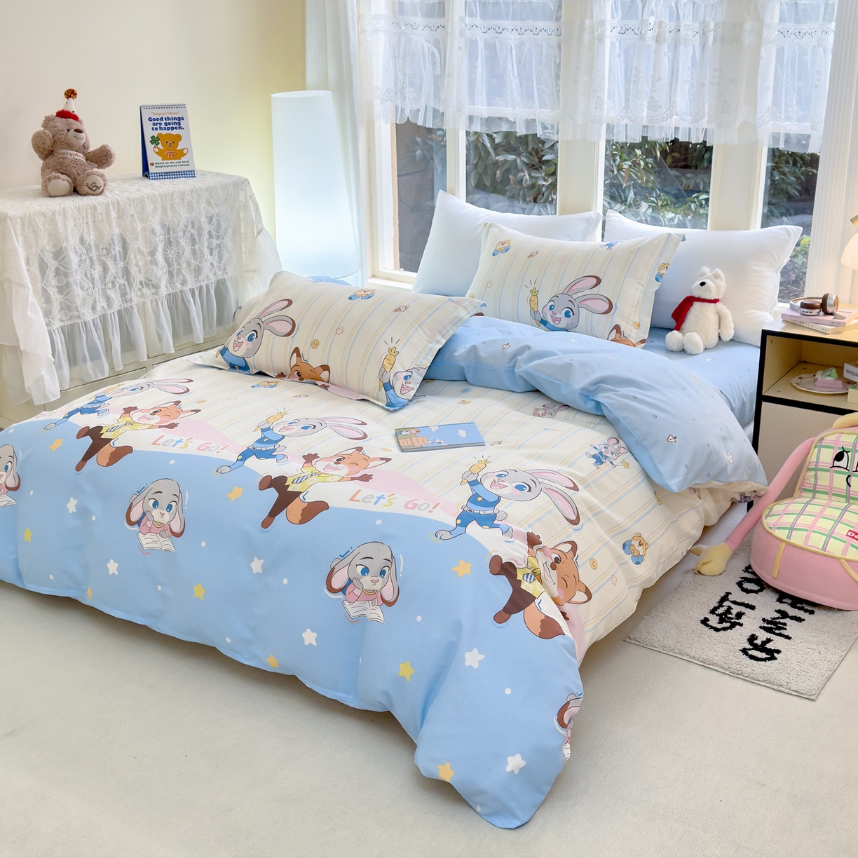 91家纺网 家纺一手货源 找家纺 洺兰家居 2026新款全棉纯棉13070小清新印花四件套 森林派对