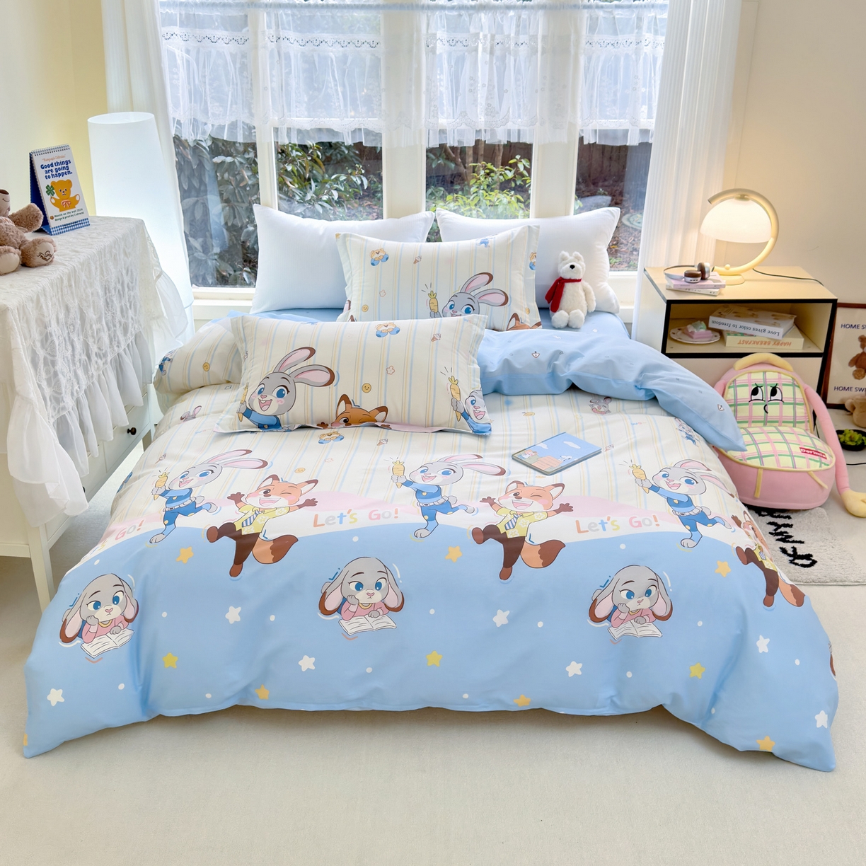 91家纺网 家纺一手货源 找家纺 洺兰家居 2026新款全棉纯棉13070小清新印花四件套 森林派对