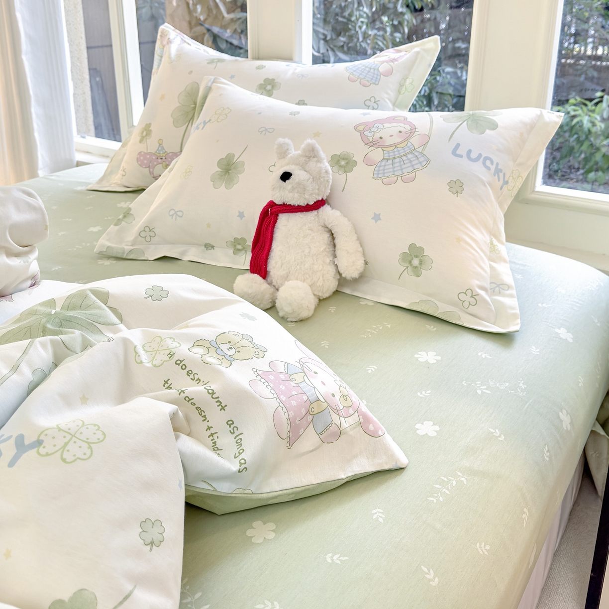 91家纺网 家纺一手货源 找家纺 洺兰家居 2026新款全棉纯棉13070小清新印花四件套 幸运四叶草