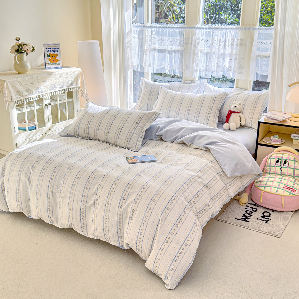 91家纺网 家纺一手货源 找家纺 洺兰家居 2026新款全棉纯棉13070小清新印花四件套 海岛假日