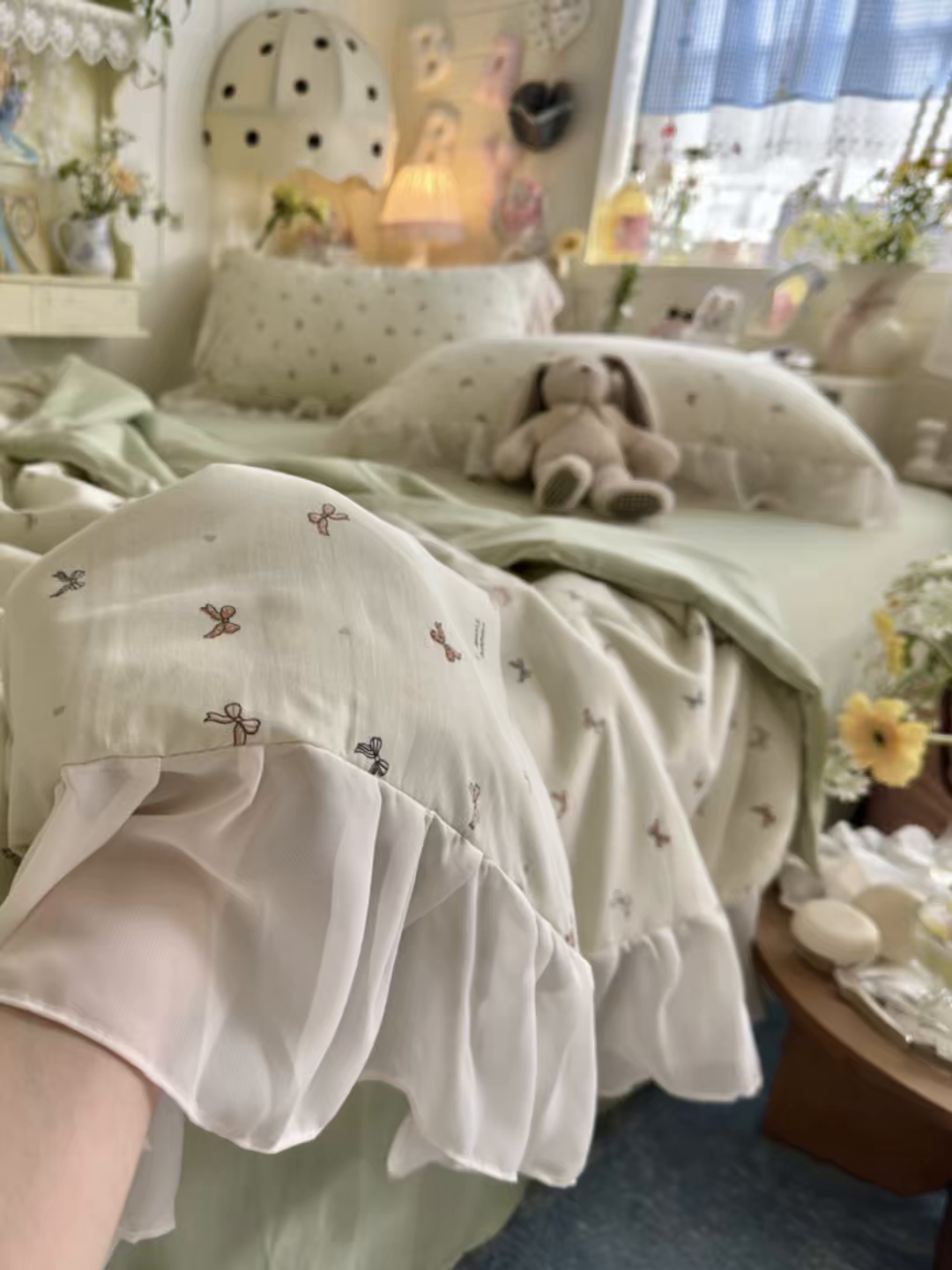 91家纺网 家纺一手货源 找家纺 港岛妹妹 2026新款雪纺花边夏被夏凉被空调被 奶茶蝴蝶结