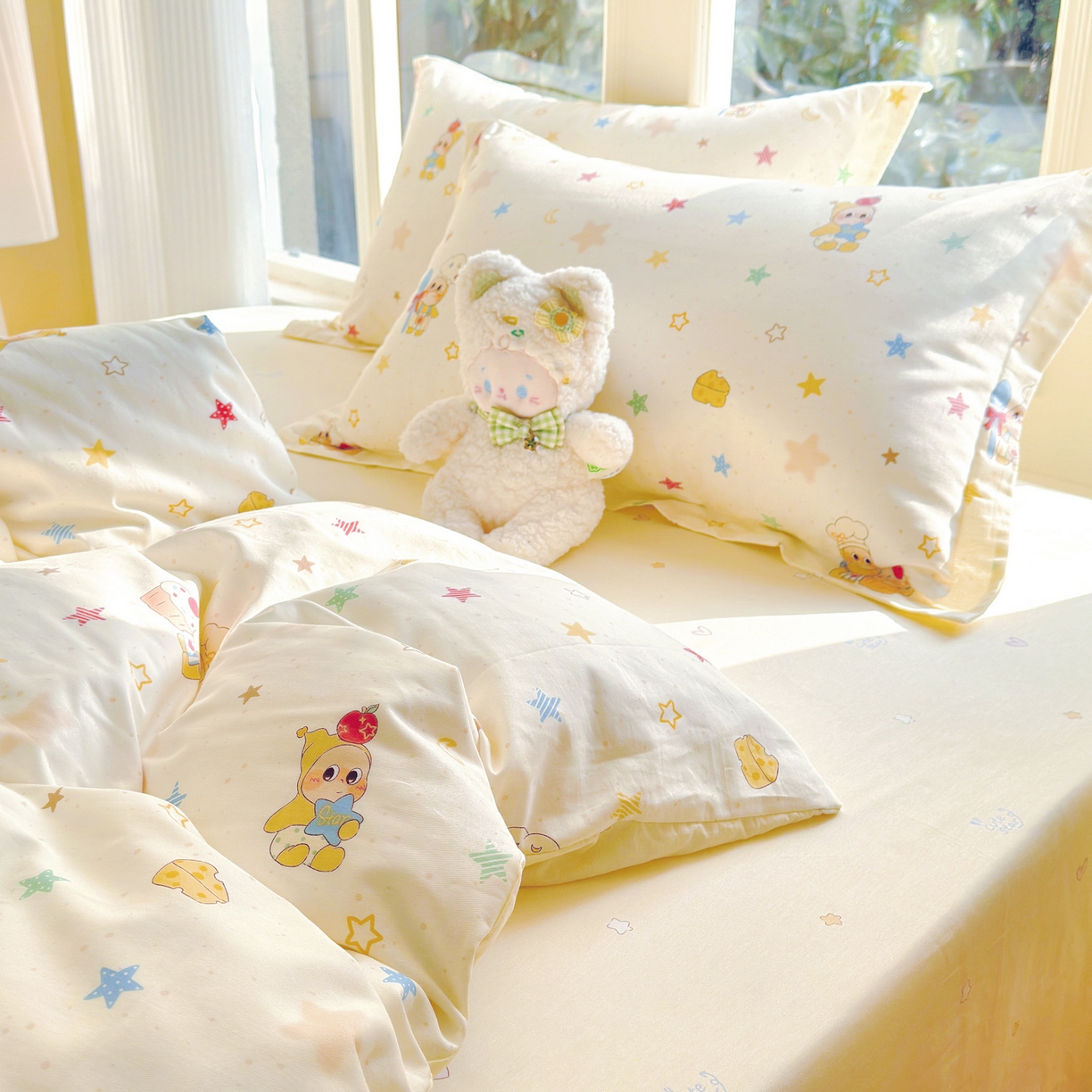 91家纺网 家纺一手货源 找家纺 洺兰家居 2026新款全棉纯棉13070小清新印花四件套 小星星