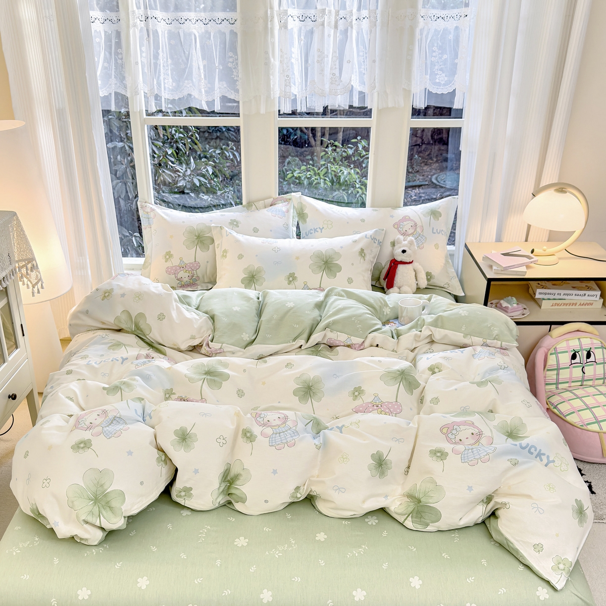 91家纺网 家纺一手货源 找家纺 洺兰家居 2026新款全棉纯棉13070小清新印花四件套 幸运四叶草