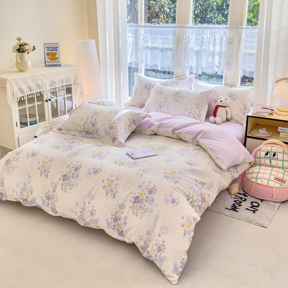 91家纺网 家纺一手货源 找家纺 洺兰家居 2026新款全棉纯棉13070小清新印花四件套 若兰