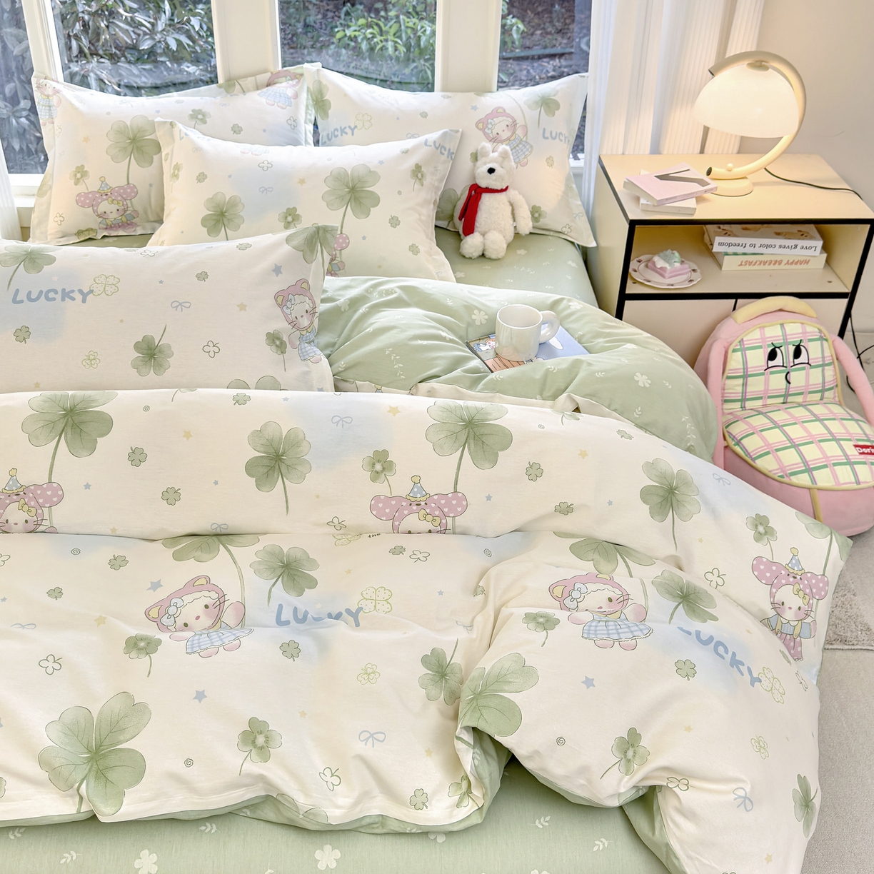 91家纺网 家纺一手货源 找家纺 洺兰家居 2026新款全棉纯棉13070小清新印花四件套 幸运四叶草