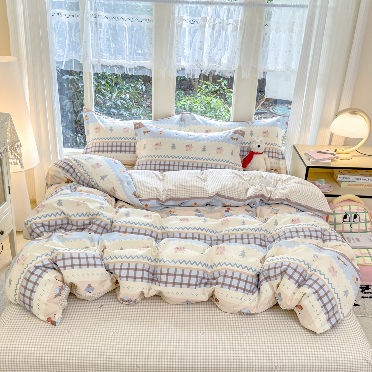 91家纺网 家纺一手货源 找家纺 洺兰家居 2026新款全棉纯棉13070小清新印花四件套 童年派对