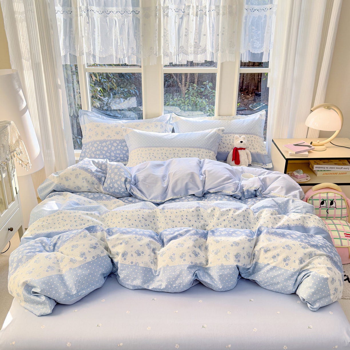 91家纺网 家纺一手货源 找家纺 洺兰家居 2026新款全棉纯棉13070小清新印花四件套 蓝调记忆