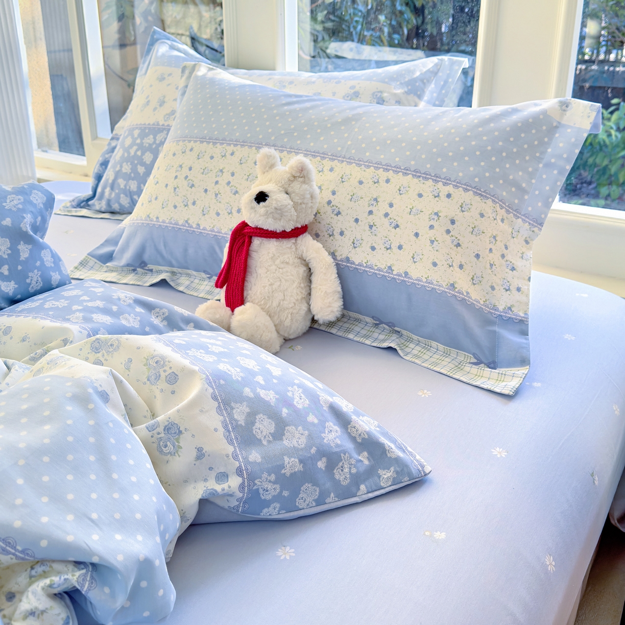 91家纺网 家纺一手货源 找家纺 洺兰家居 2026新款全棉纯棉13070小清新印花四件套 蓝调记忆