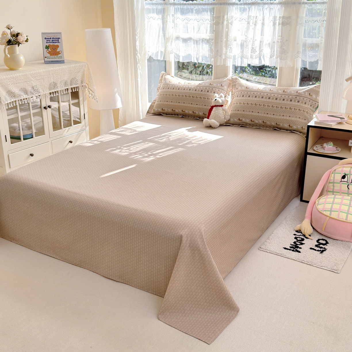 91家纺网 家纺一手货源 找家纺 洺兰家居 2026新款全棉纯棉13070小清新印花四件套 汪星人