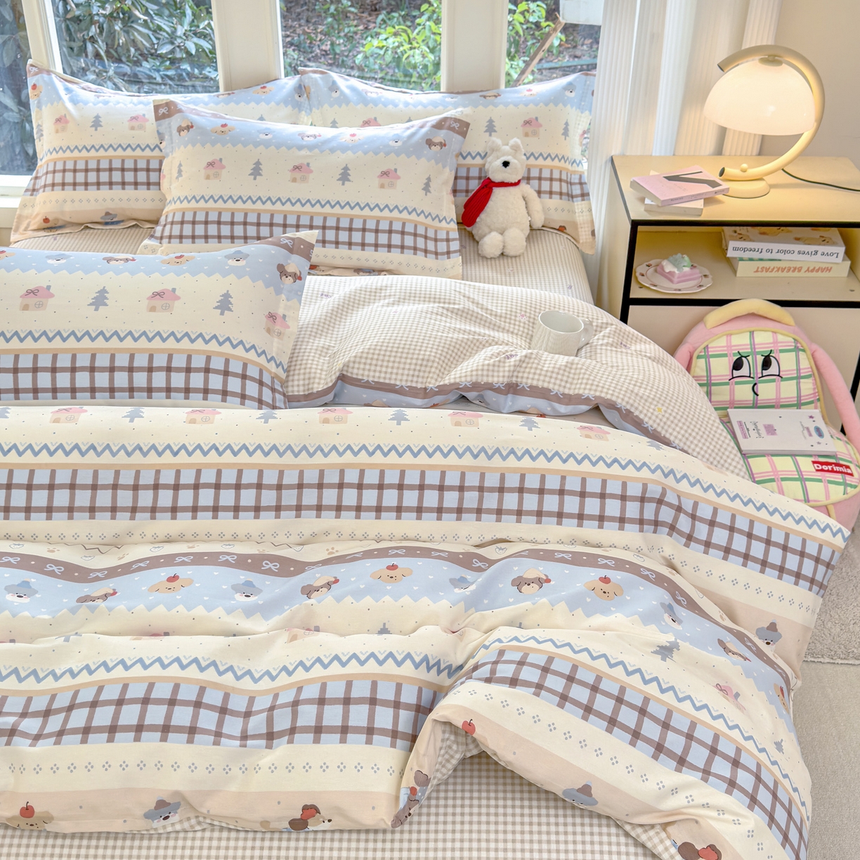 91家纺网 家纺一手货源 找家纺 洺兰家居 2026新款全棉纯棉13070小清新印花四件套 童年派对