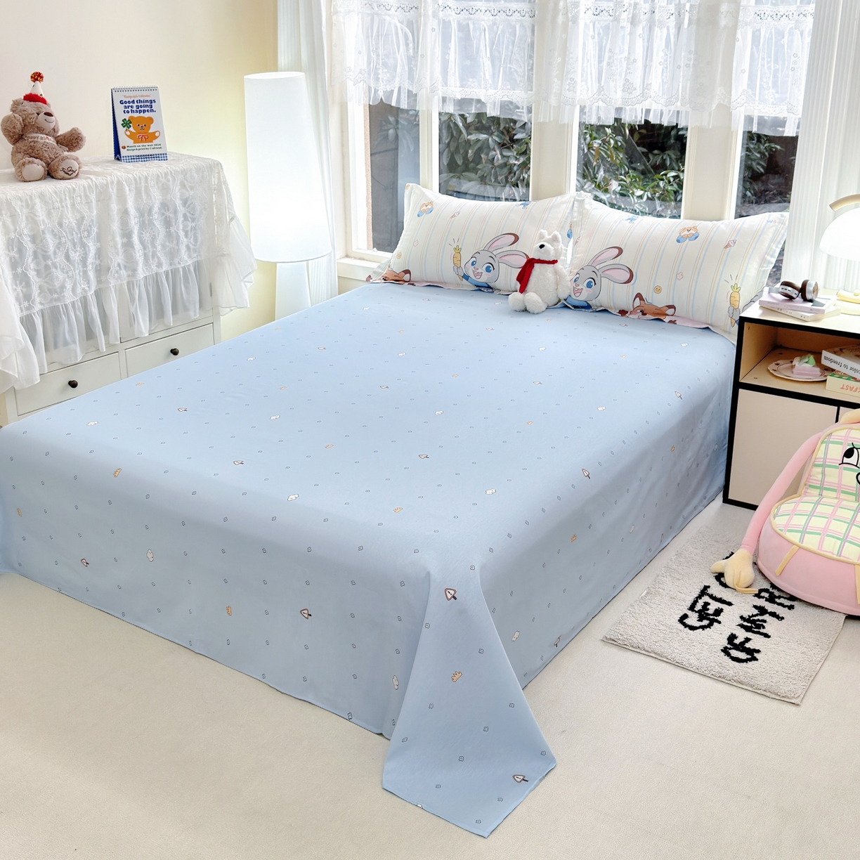 91家纺网 家纺一手货源 找家纺 洺兰家居 2026新款全棉纯棉13070小清新印花四件套 森林派对