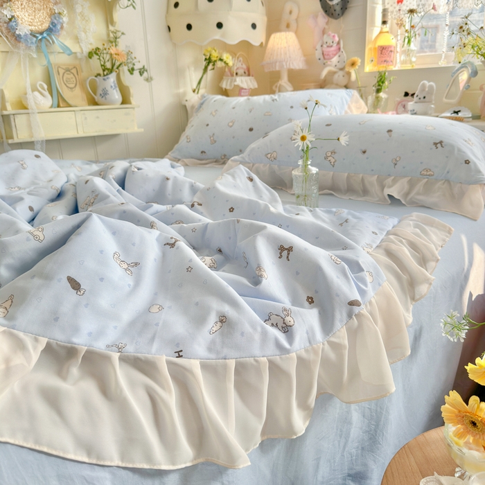 91家纺网 家纺一手货源 找家纺 港岛妹妹 2026新款雪纺花边夏被夏凉被空调被 兔薇薇-蓝