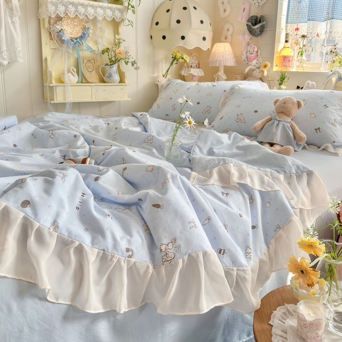 91家纺网 家纺一手货源 找家纺 港岛妹妹 2026新款雪纺花边夏被夏凉被空调被 兔薇薇-蓝