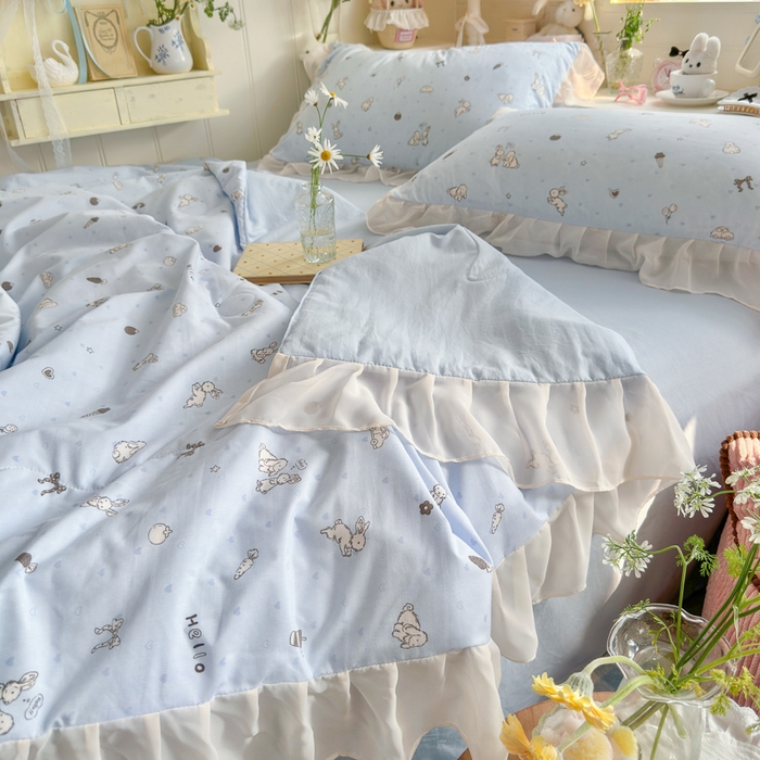 91家纺网 家纺一手货源 找家纺 港岛妹妹 2026新款雪纺花边夏被夏凉被空调被 兔薇薇-蓝