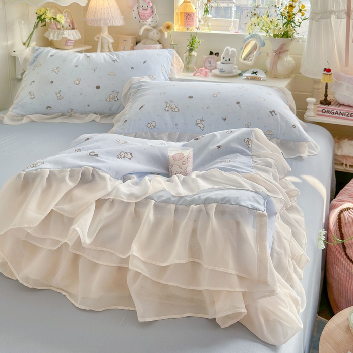 91家纺网 家纺一手货源 找家纺 港岛妹妹 2026新款雪纺花边夏被夏凉被空调被 兔薇薇-蓝