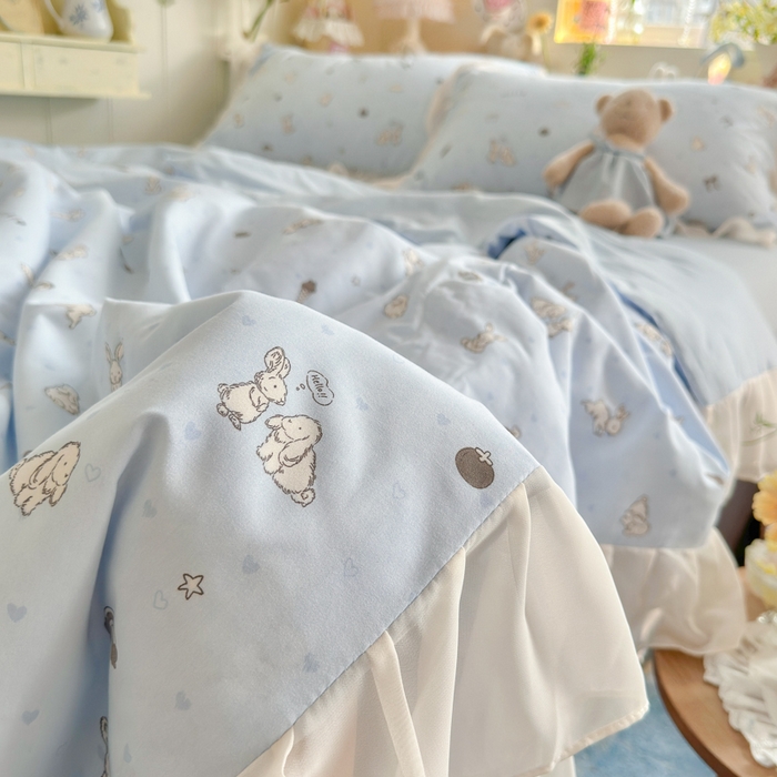 91家纺网 家纺一手货源 找家纺 港岛妹妹 2026新款雪纺花边夏被夏凉被空调被 兔薇薇-蓝