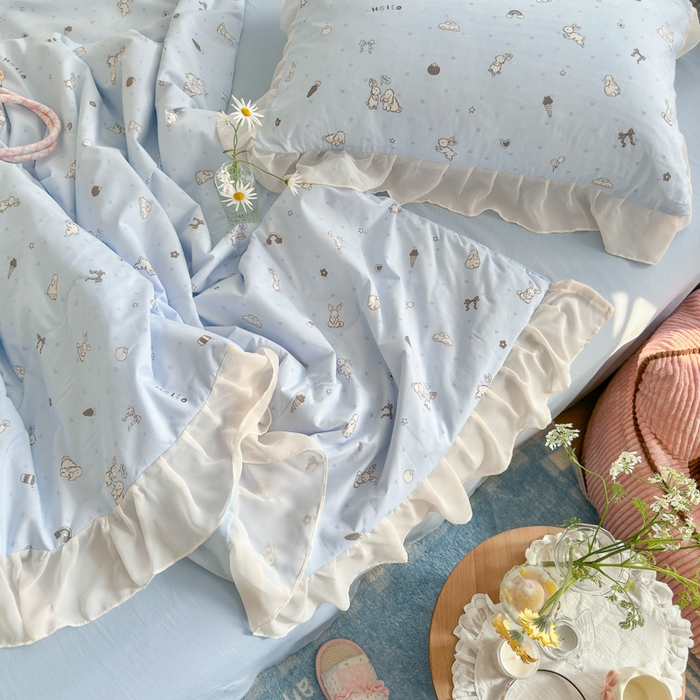 91家纺网 家纺一手货源 找家纺 港岛妹妹 2026新款雪纺花边夏被夏凉被空调被 兔薇薇-蓝