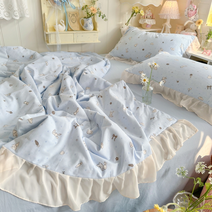 91家纺网 家纺一手货源 找家纺 港岛妹妹 2026新款雪纺花边夏被夏凉被空调被 兔薇薇-蓝