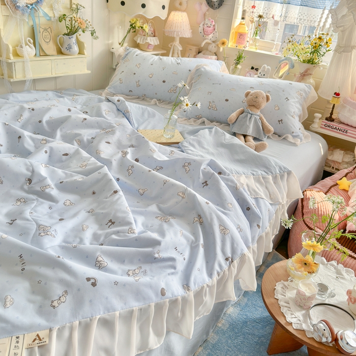 91家纺网 家纺一手货源 找家纺 港岛妹妹 2026新款雪纺花边夏被夏凉被空调被 兔薇薇-蓝