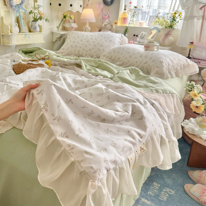 91家纺网 家纺一手货源 找家纺 港岛妹妹 2026新款雪纺花边夏被夏凉被空调被 晚风-浅绿