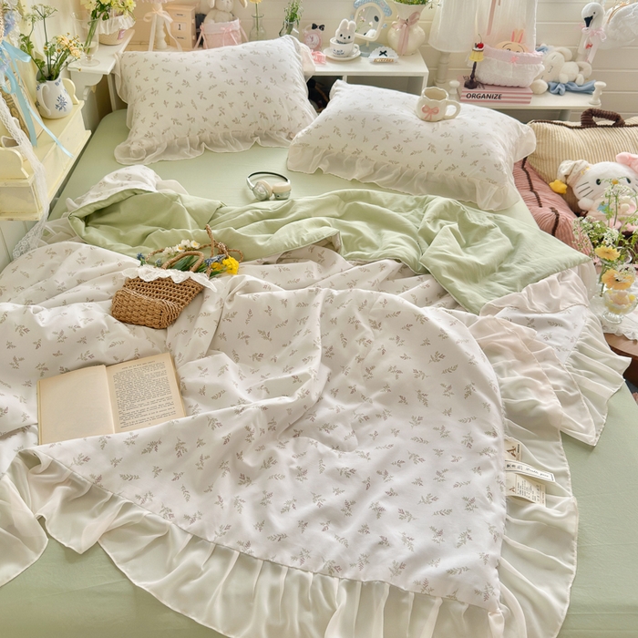 91家纺网 家纺一手货源 找家纺 港岛妹妹 2026新款雪纺花边夏被夏凉被空调被 晚风-浅绿