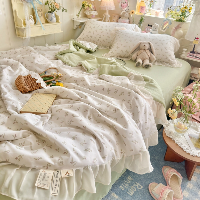 91家纺网 家纺一手货源 找家纺 港岛妹妹 2026新款雪纺花边夏被夏凉被空调被 晚风-浅绿