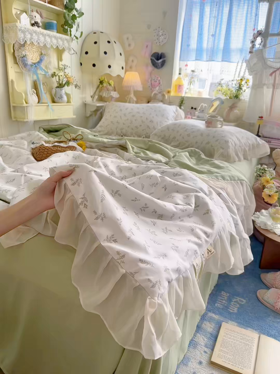 91家纺网 家纺一手货源 找家纺 港岛妹妹 2026新款雪纺花边夏被夏凉被空调被 晚风-浅绿
