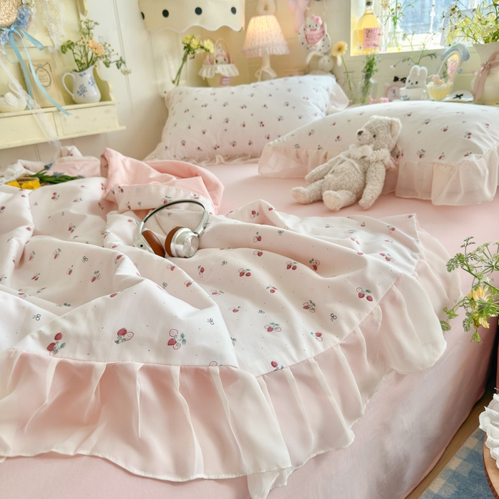 91家纺网 家纺一手货源 找家纺 港岛妹妹 2026新款雪纺花边夏被夏凉被空调被 小草莓