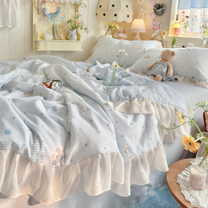 91家纺网 家纺一手货源 找家纺 港岛妹妹 2026新款雪纺花边夏被夏凉被空调被 幸福汪汪