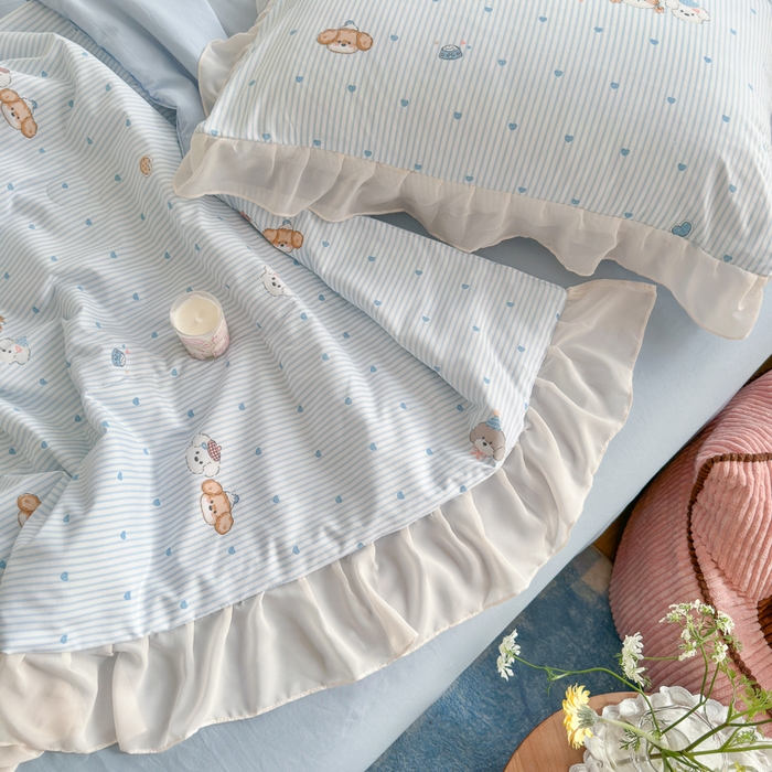 91家纺网 家纺一手货源 找家纺 港岛妹妹 2026新款雪纺花边夏被夏凉被空调被 幸福汪汪