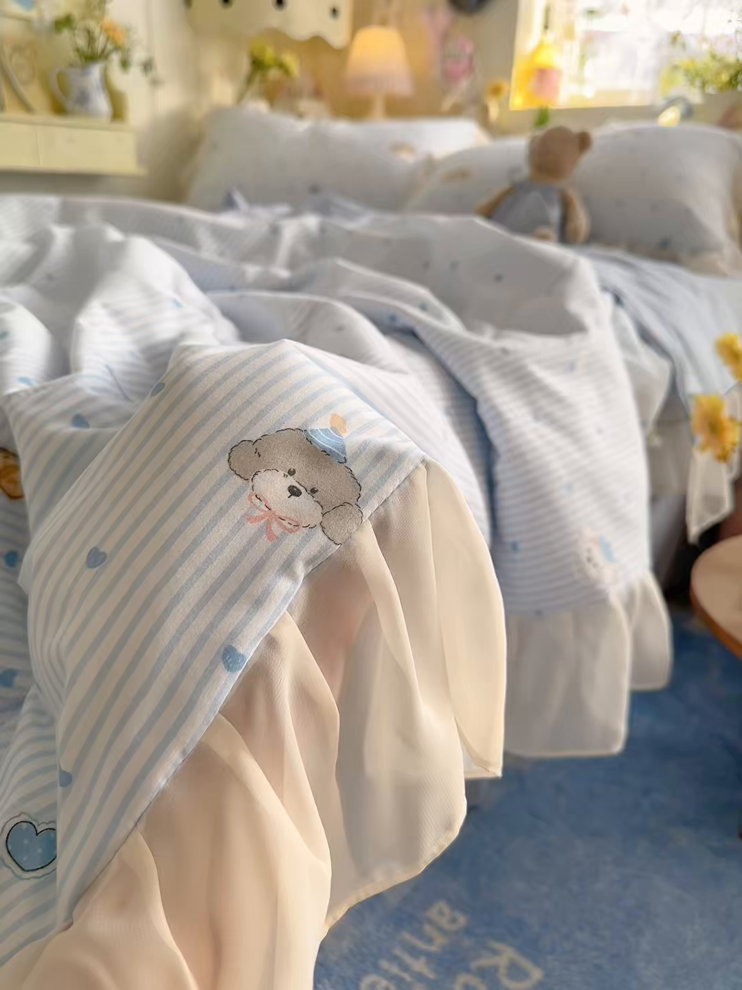 91家纺网 家纺一手货源 找家纺 港岛妹妹 2026新款雪纺花边夏被夏凉被空调被 幸福汪汪