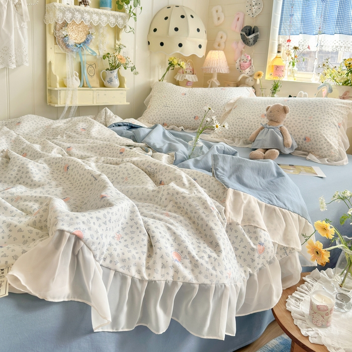 91家纺网 家纺一手货源 找家纺 港岛妹妹 2026新款雪纺花边夏被夏凉被空调被 枝枝草莓