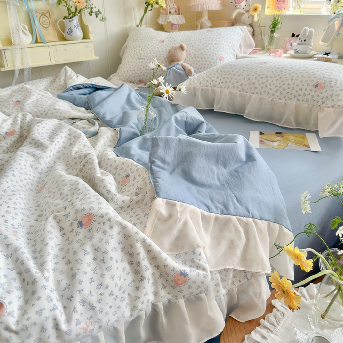 91家纺网 家纺一手货源 找家纺 港岛妹妹 2026新款雪纺花边夏被夏凉被空调被 枝枝草莓