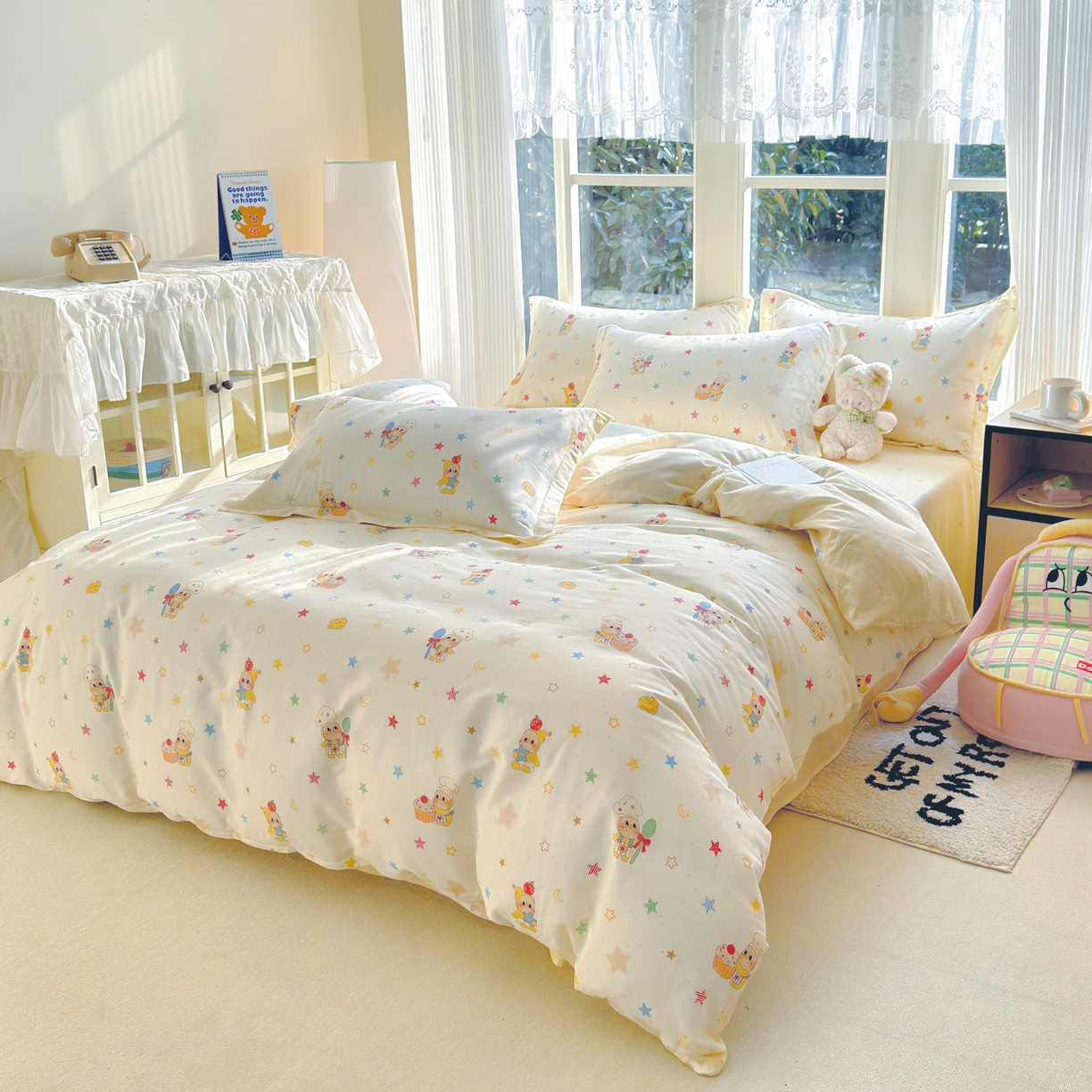 91家纺网 家纺一手货源 找家纺 洺兰家居 2026新款全棉纯棉13070小清新印花单被套被套单件 小星星