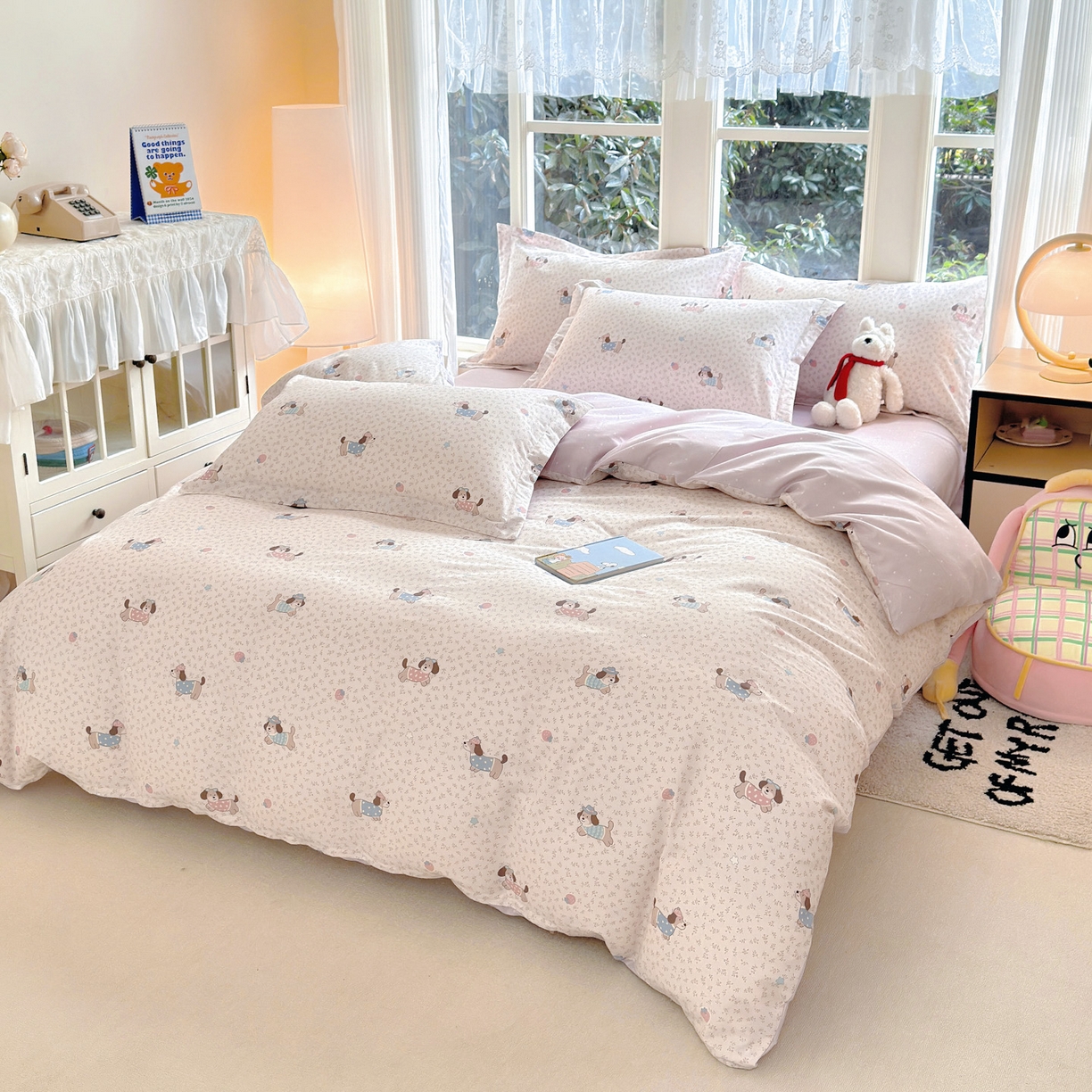 91家纺网 家纺一手货源 找家纺 洺兰家居 2026新款全棉纯棉13070小清新印花单被套被套单件 狗狗日记