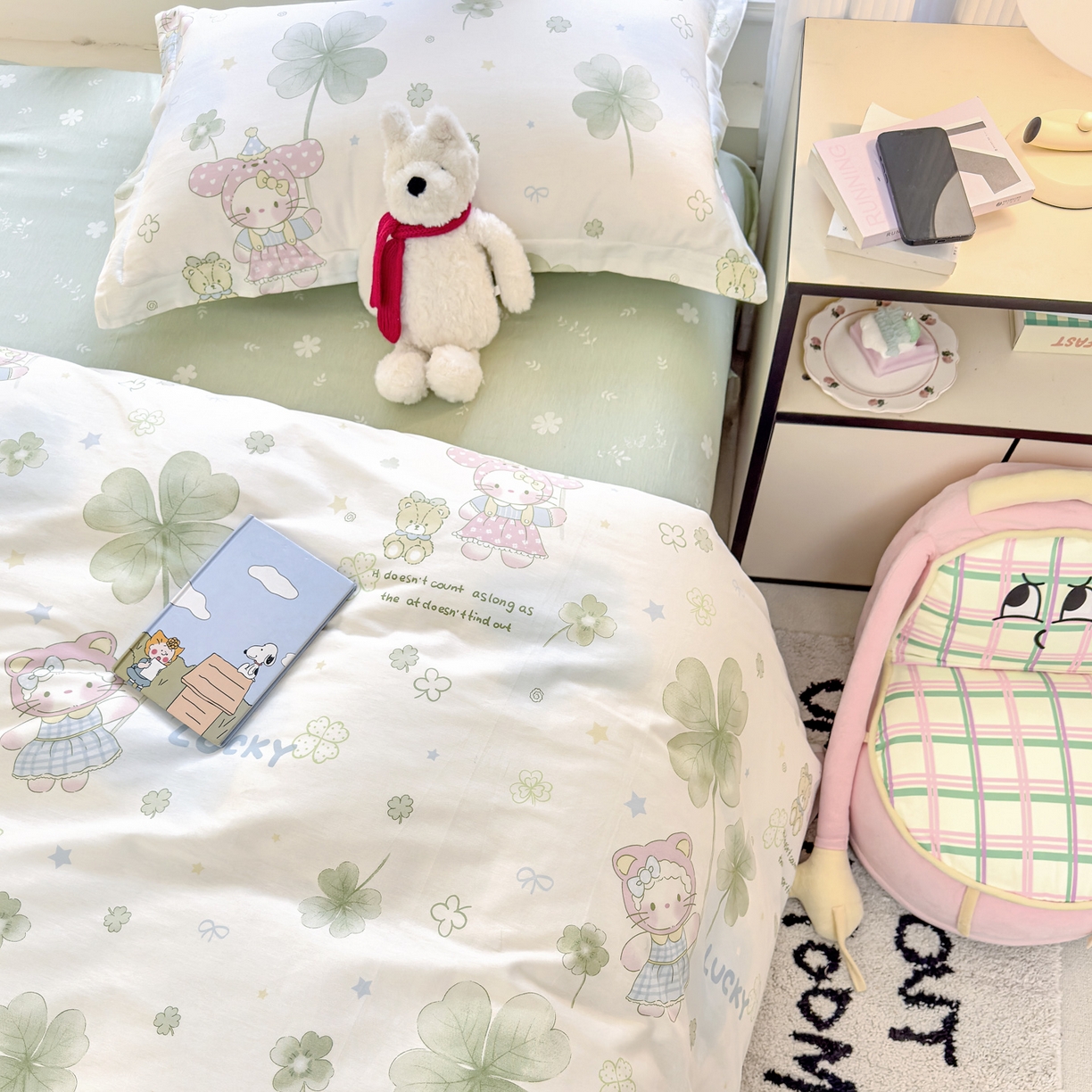 91家纺网 家纺一手货源 找家纺 洺兰家居 2026新款全棉纯棉13070小清新印花单被套被套单件 幸运四叶草