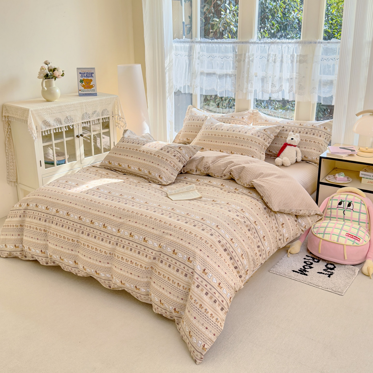 91家纺网 家纺一手货源 找家纺 洺兰家居 2026新款全棉纯棉13070小清新印花单被套被套单件 汪星人